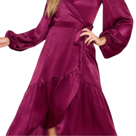 Aura “You Enchant Me” Satin Wrap Dress - Picture 2 of 5